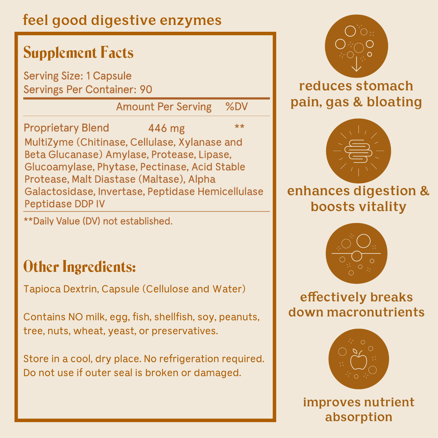 Solluna Digestive Enzyme Supplement Facts