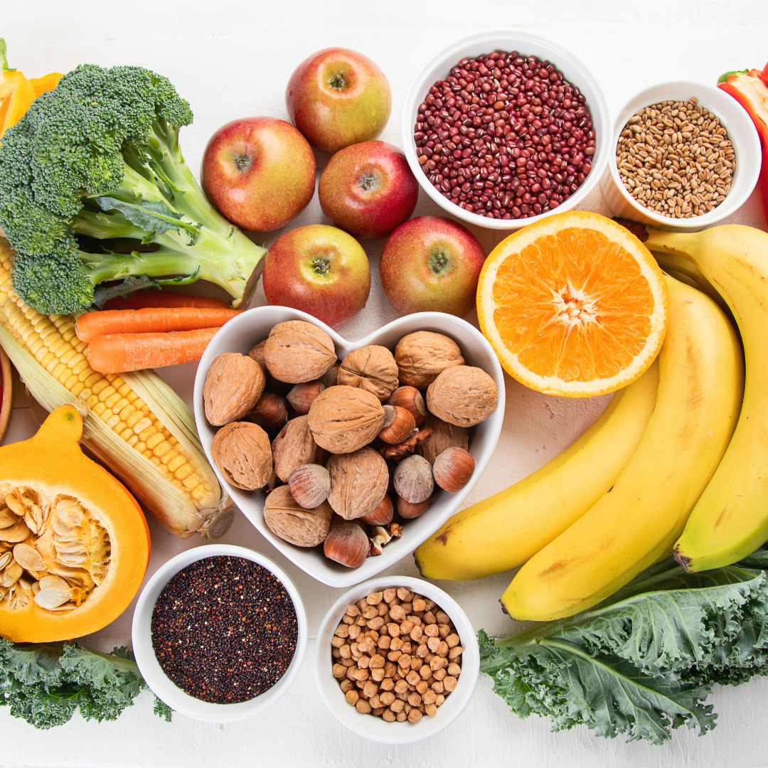 A healthy variety of high-fiber foods.