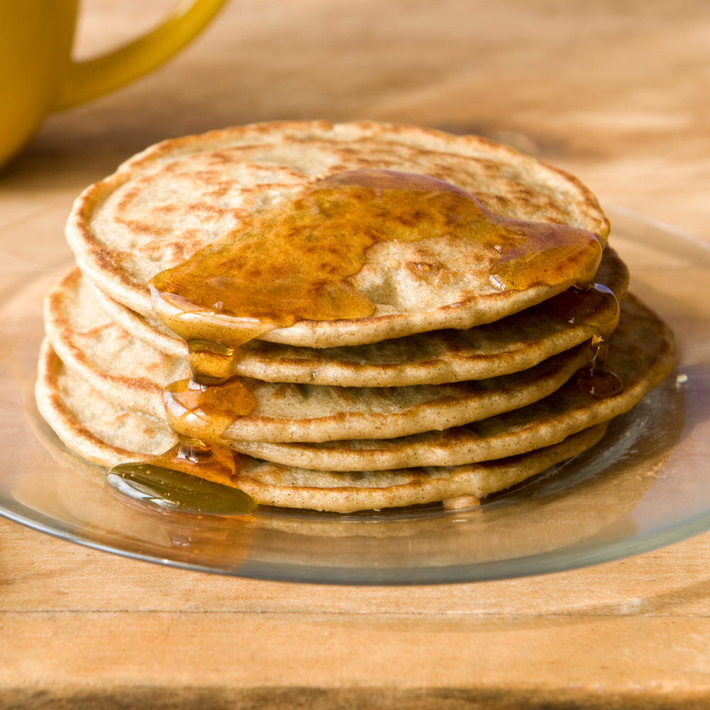 A serving of weekend love vegan & gluten-free pancakes.