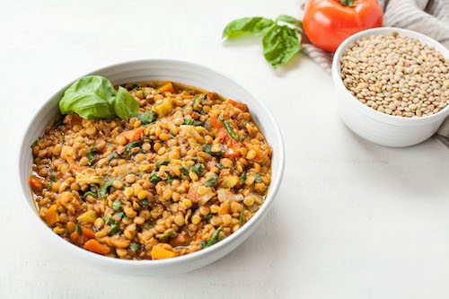 Tomato Basil Veggie Lentil Soup