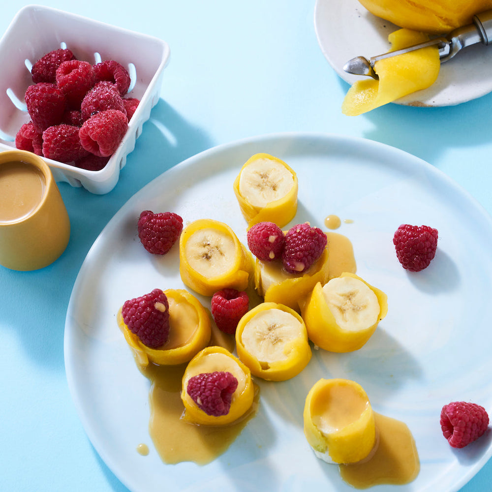 Mango-Wrapped Raspberry Banana Bites