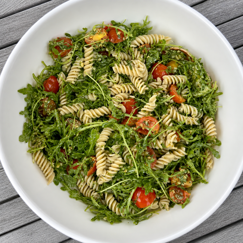 Gluten Free Summer Pesto & Arugula Pasta Salad