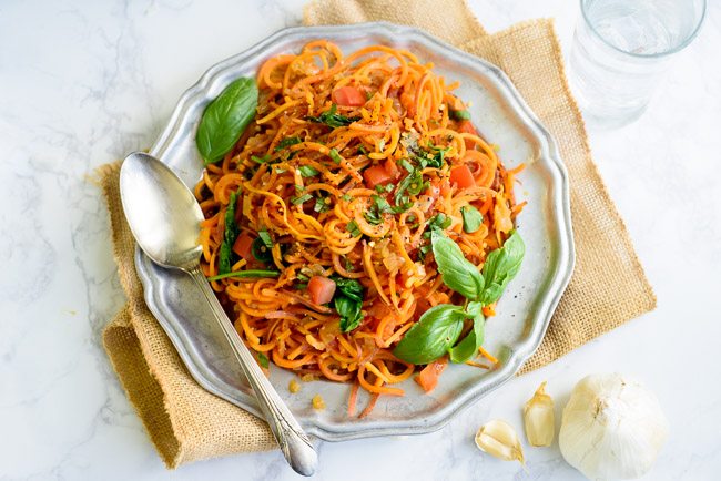 Garlic Tomato Basil Sweet Potato Noodles