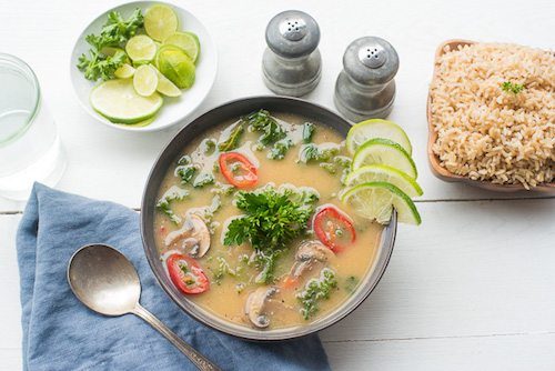 Vegan Mushroom, Kale & Parsley Tom Kha Soup