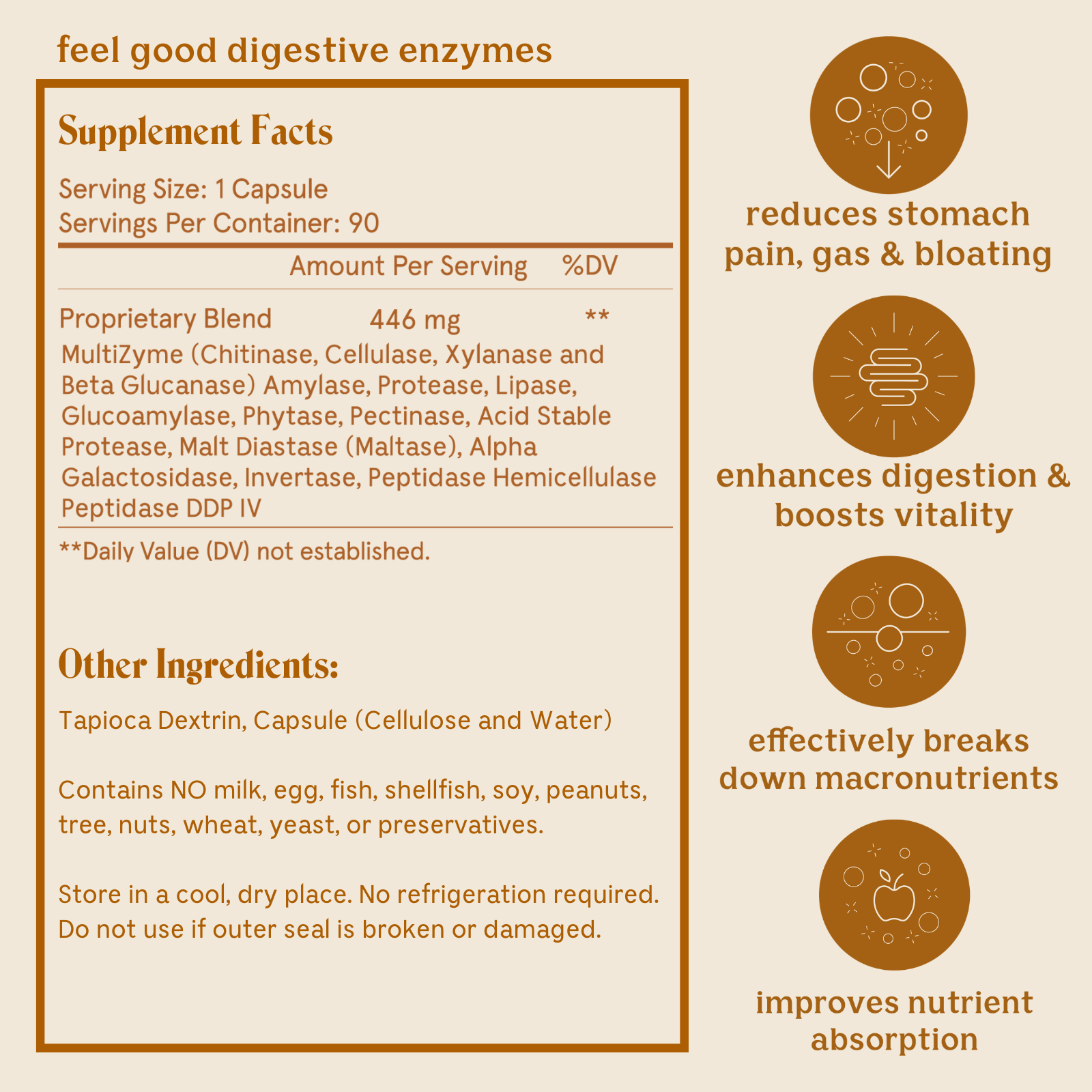Solluna Digestive Enzyme Supplement Facts