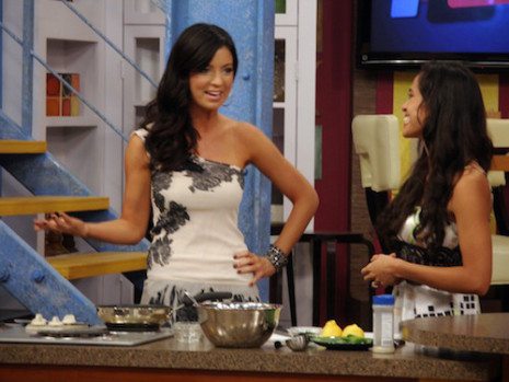 A picture of Kimberly sharing a recipe on a talk show