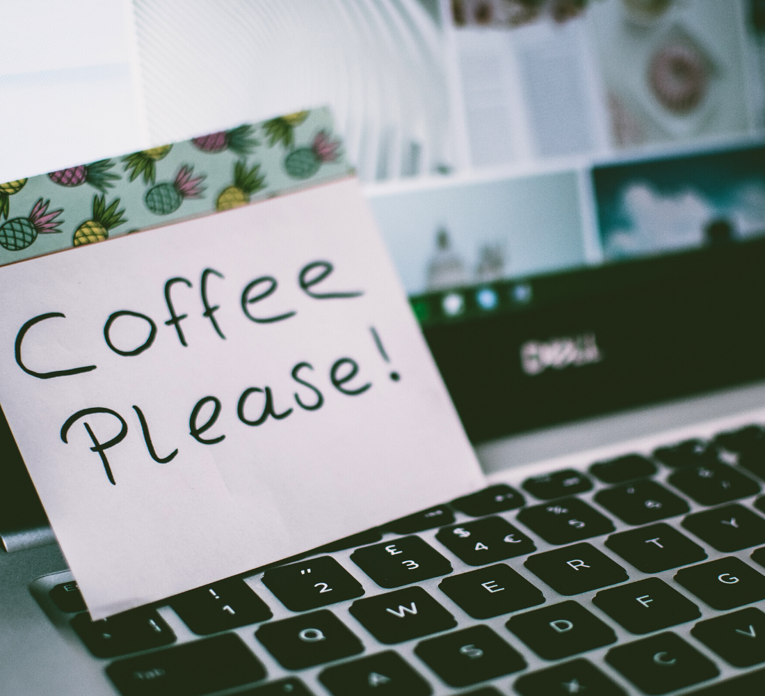 Laptop computer with memo demanding coffee - Coffee Please!