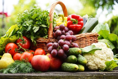 Picture of Fresh Organic Vegetables In Wicker Basket In The Garden