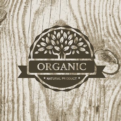 Picture of Organic Product Badge With Tree On Wooden Texture. Vector Illustration Background
