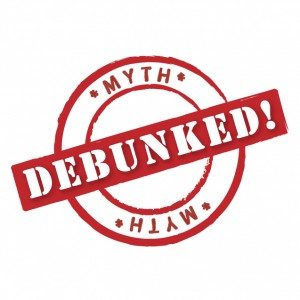 Picture of a label that states, "Debunked - Myth"