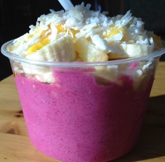 Picture of dragon fruit blended with bananas on top