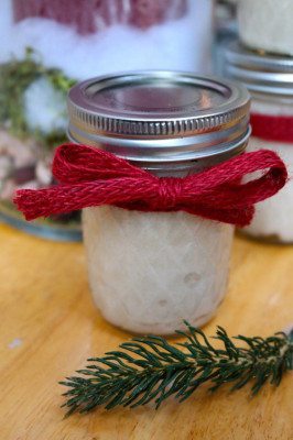 Picture of mason jars with a red bow around the lid