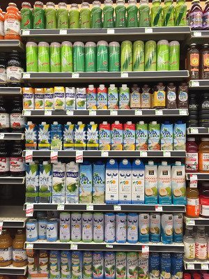Image of coconut water section in the store