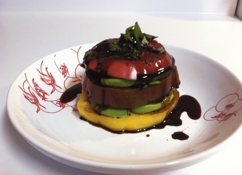 Heirloom Tomato, Avocado, Basil Stacks with Balsamic Drizzle Recipe