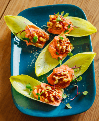 Raw Red Pepper Cream Cheese Endive Bites