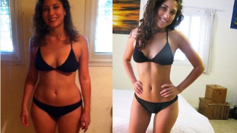 Picture of Shir in a bathing suit, before and after shots