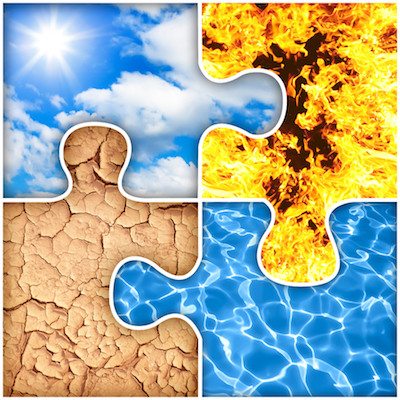 Picture of Four basic elements of nature puzzle : air, fire, earth, water