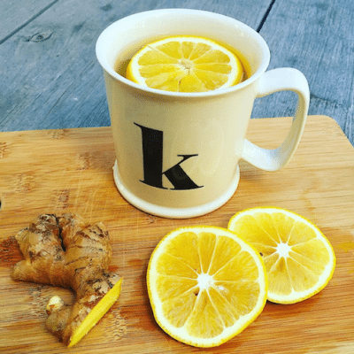Picture of Kimberly's tea mug with hot water and lemon