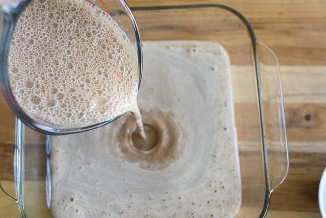 Blend together the almond milk, dates, raw cacao, vanilla and coconut nectar.