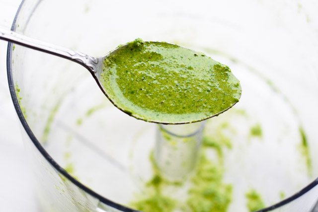 Picture of pesto on a spoon