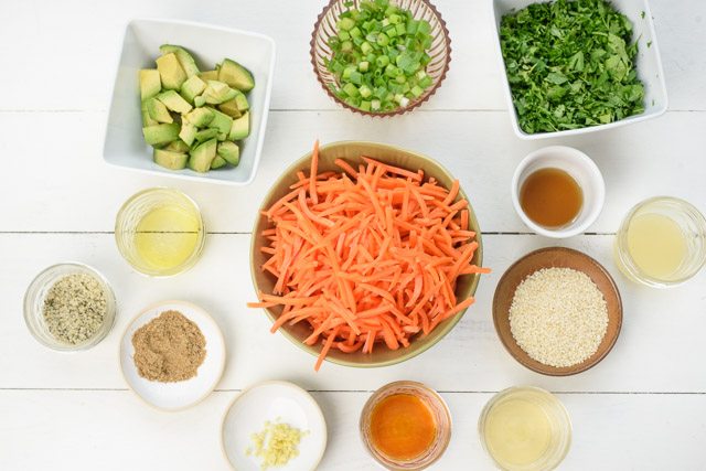 Raw Asian Carrot Avocado Salad Ingredients