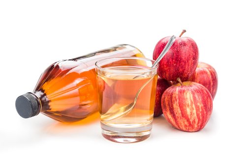 Picture of apple cider vinegar in jar glass and fresh apple healthy drink.