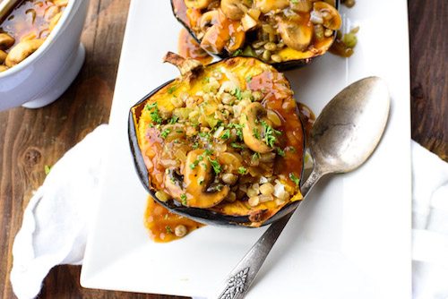 Lentil Stuffed Squash with Mushroom Gravy Recipe