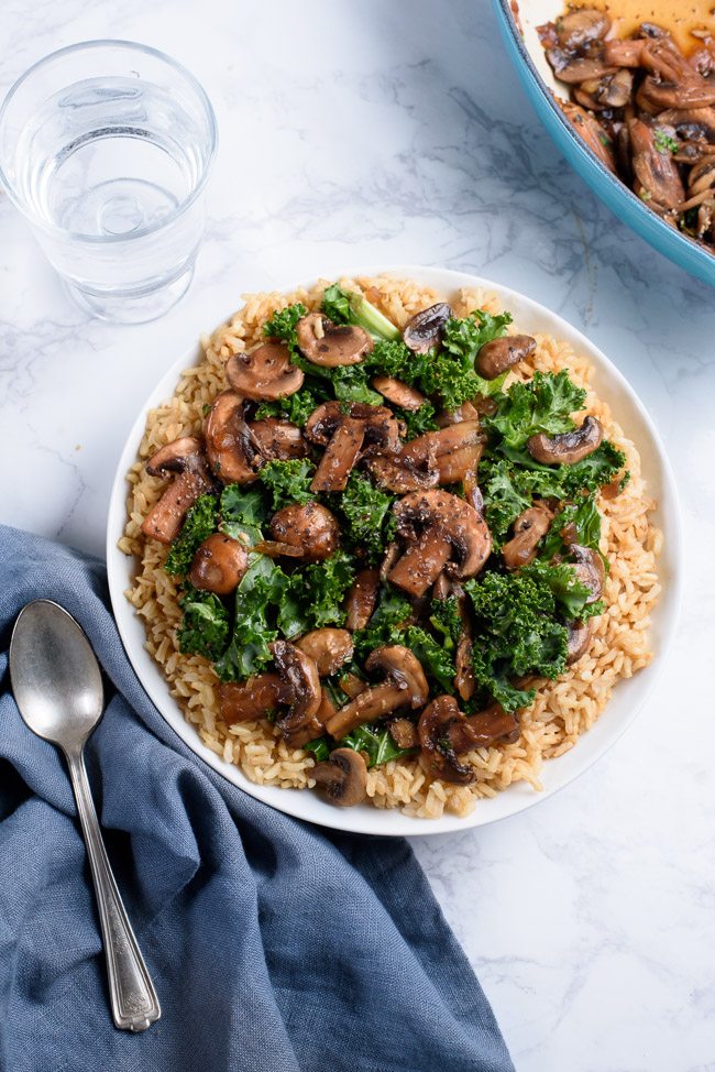Sauteed Herb Mushrooms ‘n Kale over Sprouted Brown Rice Recipe