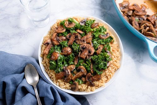 Sauteed Herb Mushrooms ‘n Kale over Sprouted Brown Rice