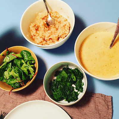 Always add greens to your daily routines-even in the winter time. Here's one of my dinners: Sri Lankan Dhal, sprouted brown rice, spinach, and yes, a salad! ;) 