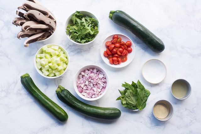 Ingredients for Summer Burst Zucchini Pasta Salad