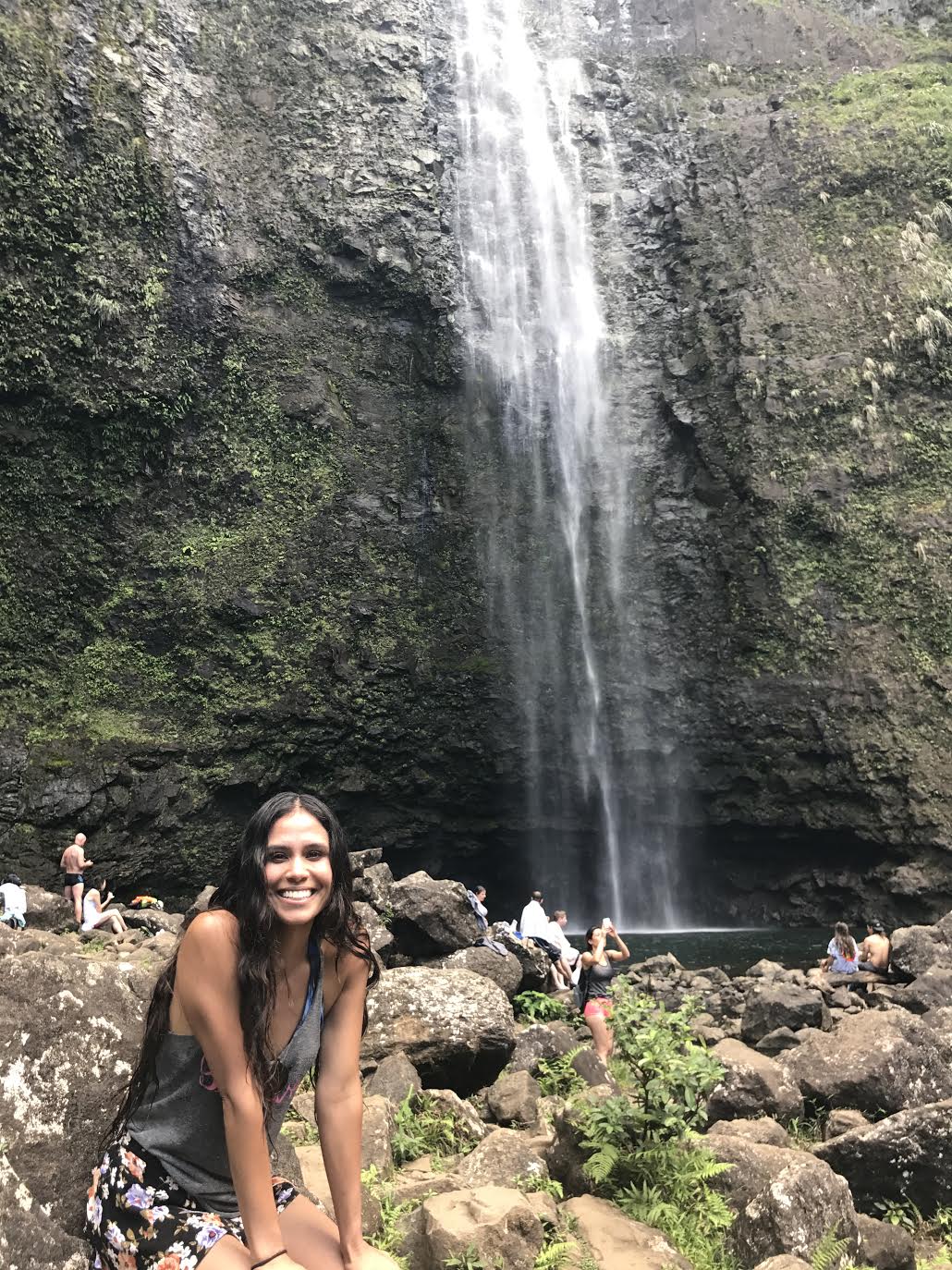 Picture of Kimberly by a waterfall in Hawaii.