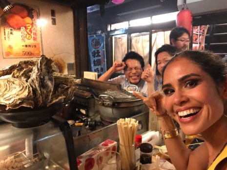 Kimberly eating out in Japan.
