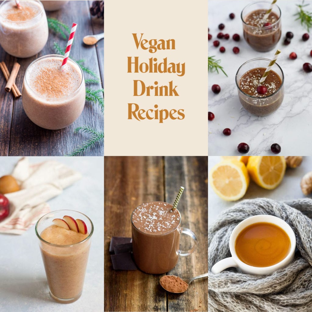 Collage of Solluna vegan holiday drink recipes