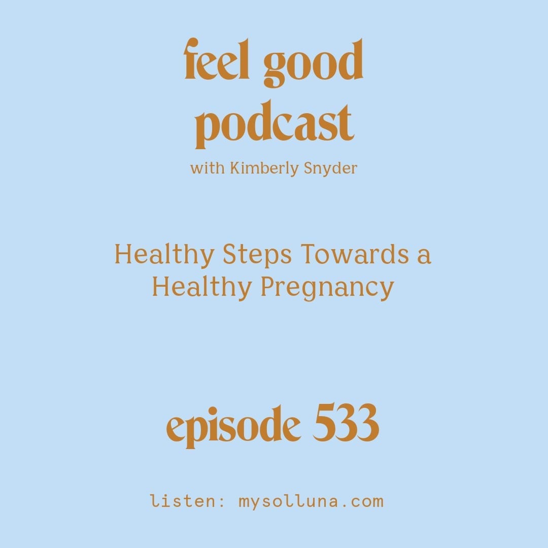 [Podcast #533] blog graphic for Solocast Healthy Steps Towards A Healthy Pregnancy with Kimberly Snyder.