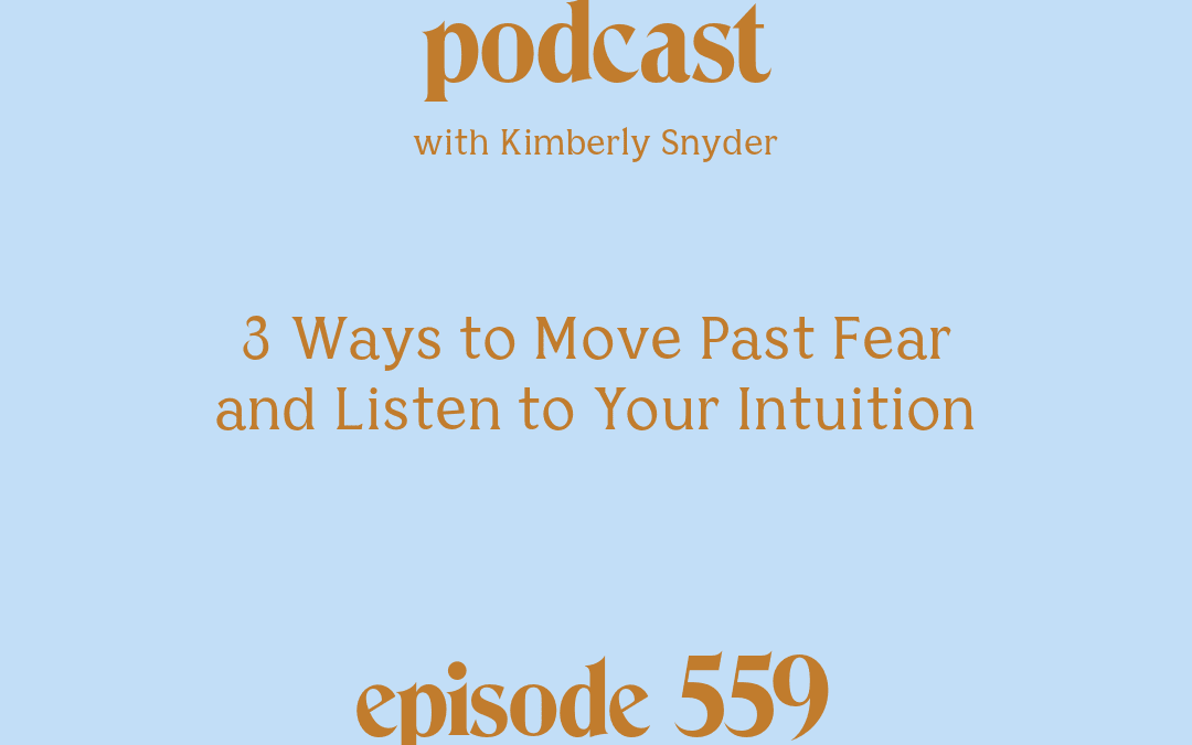 Blog graphic for Solocast 3 Ways to Move Past Fear and Listen to Your Intuition with Kimberly Snyder.