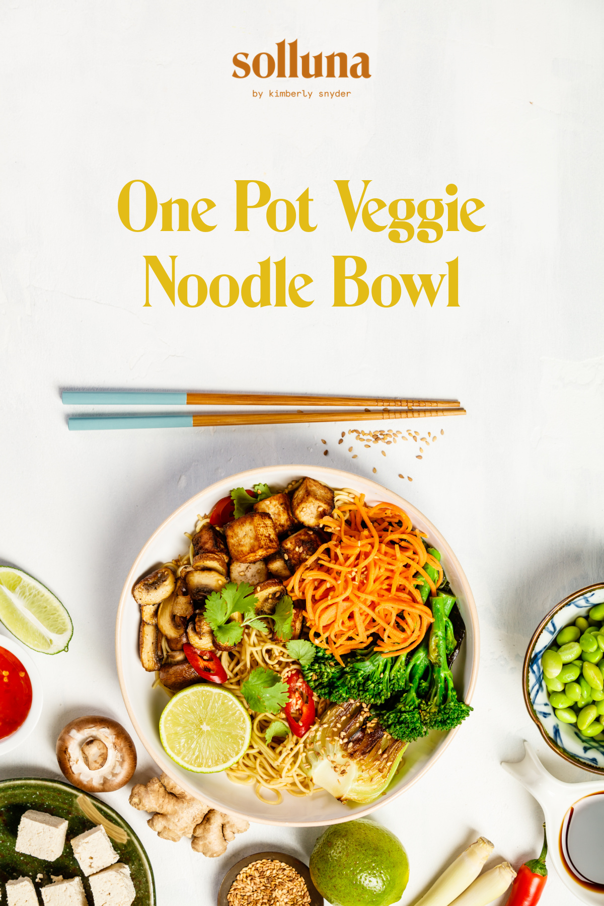 Photo of a noofle bowl with tofu, carrots and broccoli