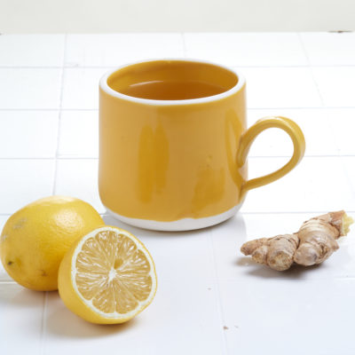 A mug of hot water and lemon