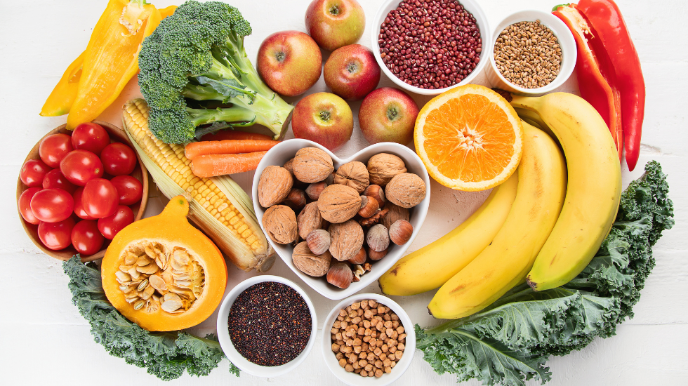 A healthy variety of high-fiber foods.