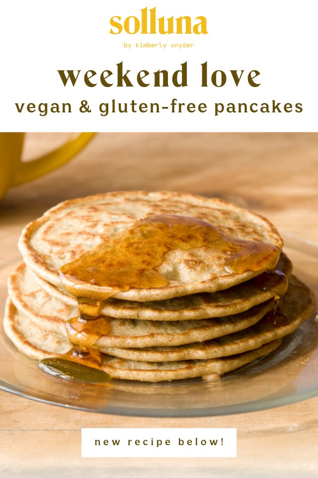 A serving of weekend love vegan & gluten-free pancakes.