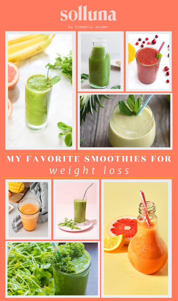 A collage of healthy weight loss smoothies.