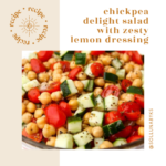 A close-up of Kimberly Snyder's chickpea delight salad with zesty lemon dressing.