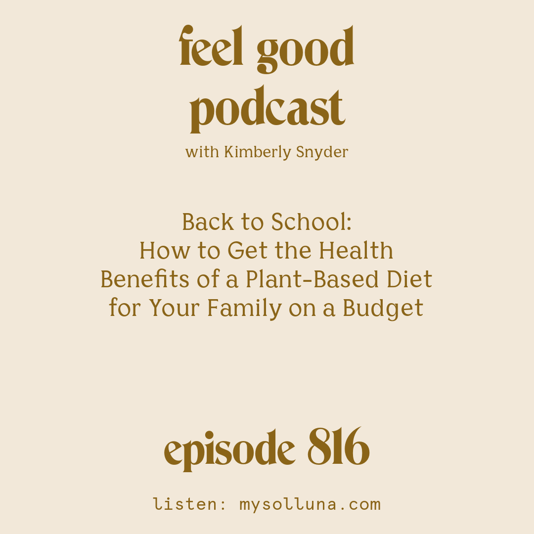 [Episode #816] Blog Graphic for Back to School How to Get the Health Benefits of a Plant-Based Diet for Your Family on a Budget with Kimberly Snyder.